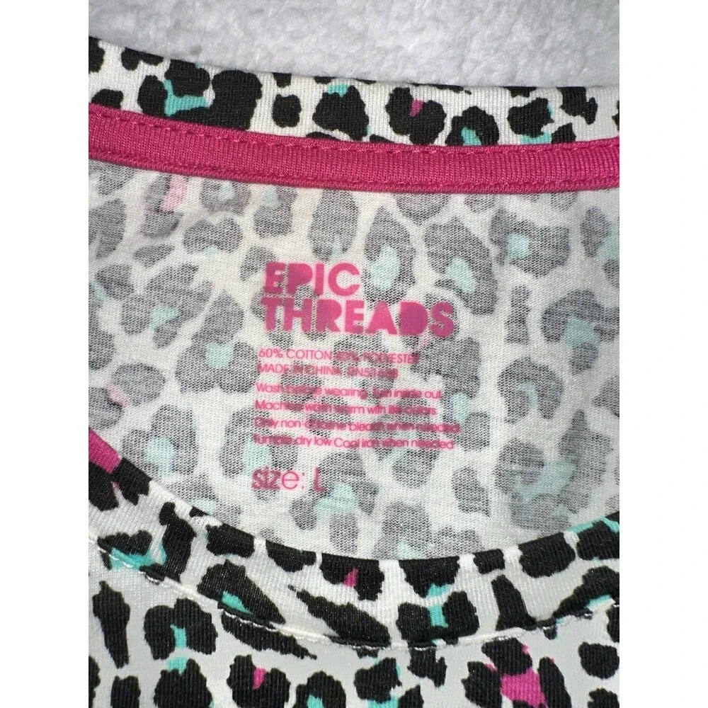 Epic Threads Girls Leopard Print Long Sleeve T-shirt Turquoise Pink White Sz L
